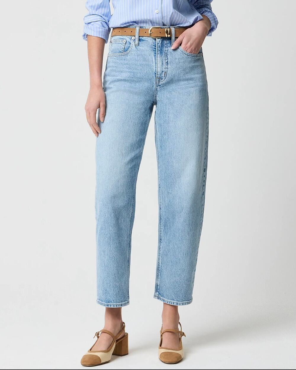 J.Crew Barrel Leg Jeans Jeanne Wash All Day Stretch NWT Size 34 CQ501